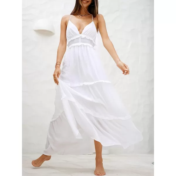 imageCUPSHE Women Plunge Frill Slip Maxi Dress Sexy Backless Beach Long DressesWhite