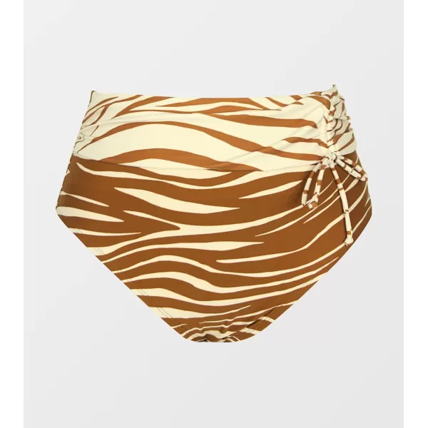 imageCUPSHE Women Plus Size Bikini Bottom Drawstring Ruched Bathing Suit High Waisted Swimsuit BottomsYelllow and Brown
