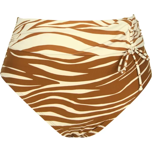 imageCUPSHE Women Plus Size Bikini Bottom Drawstring Ruched Bathing Suit High Waisted Swimsuit BottomsYelllow and Brown