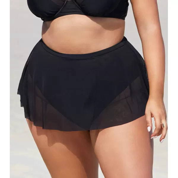 imageCUPSHE Women Plus Size Bikini Bottom High Waisted Swimsuit Full Coverage Mesh Mini Hem Bathing SuitBlack