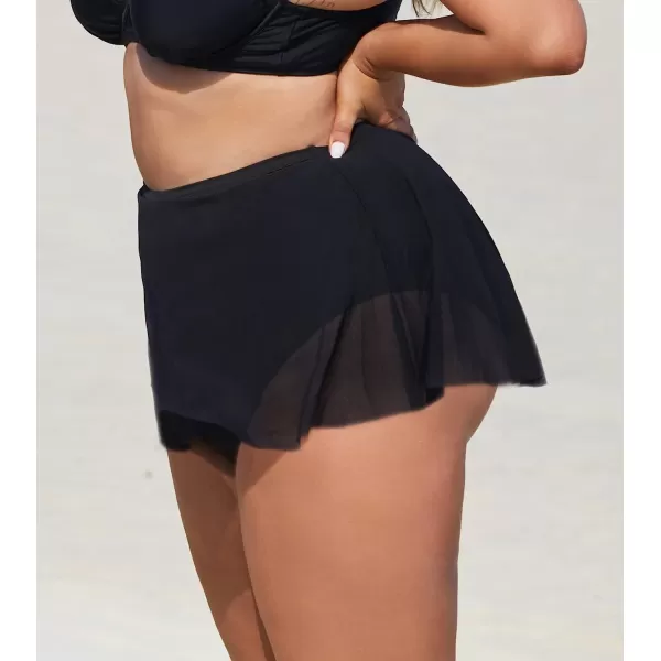 imageCUPSHE Women Plus Size Bikini Bottom High Waisted Swimsuit Full Coverage Mesh Mini Hem Bathing SuitBlack