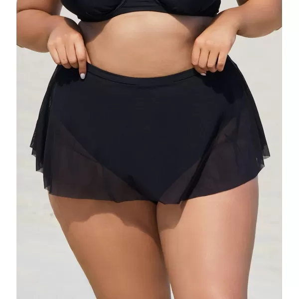 imageCUPSHE Women Plus Size Bikini Bottom High Waisted Swimsuit Full Coverage Mesh Mini Hem Bathing SuitBlack