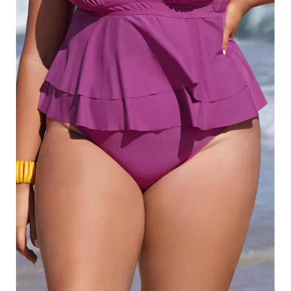 imageCUPSHE Women Plus Size Bikini Bottom Mid Rise Swimsuit Classic Coverage Bathing SuitRose Red