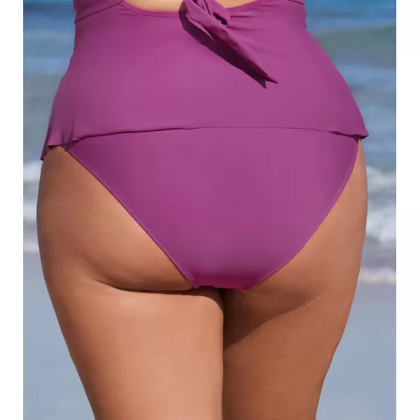 imageCUPSHE Women Plus Size Bikini Bottom Mid Rise Swimsuit Classic Coverage Bathing SuitRose Red