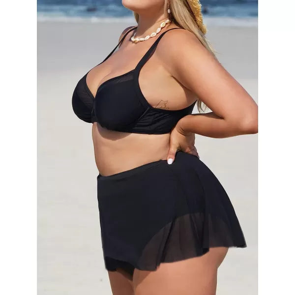 imageCUPSHE Women Plus Size Bikini Top Mesh Bathing Suit V Neck Underwire Swimsuit Top with Back HookBlack
