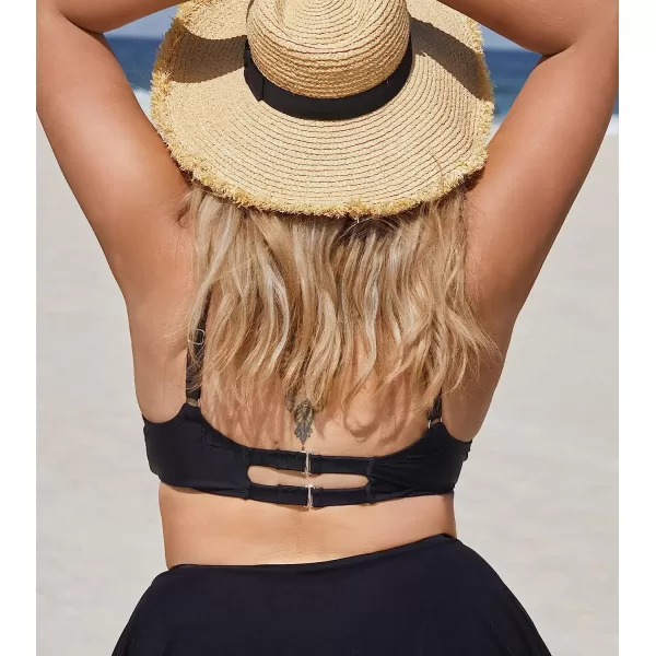 imageCUPSHE Women Plus Size Bikini Top Mesh Bathing Suit V Neck Underwire Swimsuit Top with Back HookBlack