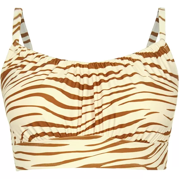 imageCUPSHE Women Plus Size Bikini Top Scoop Neck Bathing Suit Adjustable Straps Swimsuit Top Zebra PrintYelllow and Brown