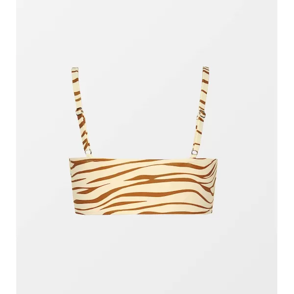 imageCUPSHE Women Plus Size Bikini Top Scoop Neck Bathing Suit Adjustable Straps Swimsuit Top Zebra PrintYelllow and Brown
