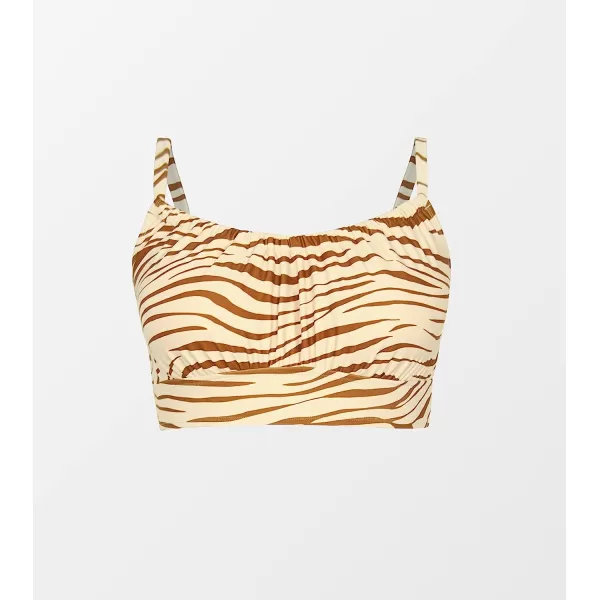 imageCUPSHE Women Plus Size Bikini Top Scoop Neck Bathing Suit Adjustable Straps Swimsuit Top Zebra PrintYelllow and Brown