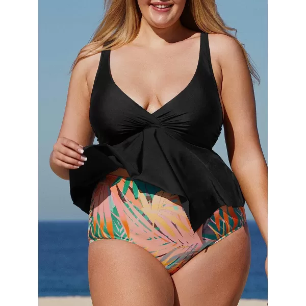imageCUPSHE Women Plus Size Bikini Top V Neck Swimsuit Asymmetrical Hem Adjustable StrapsBlack