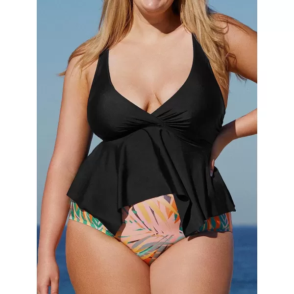 imageCUPSHE Women Plus Size Bikini Top V Neck Swimsuit Asymmetrical Hem Adjustable StrapsBlack