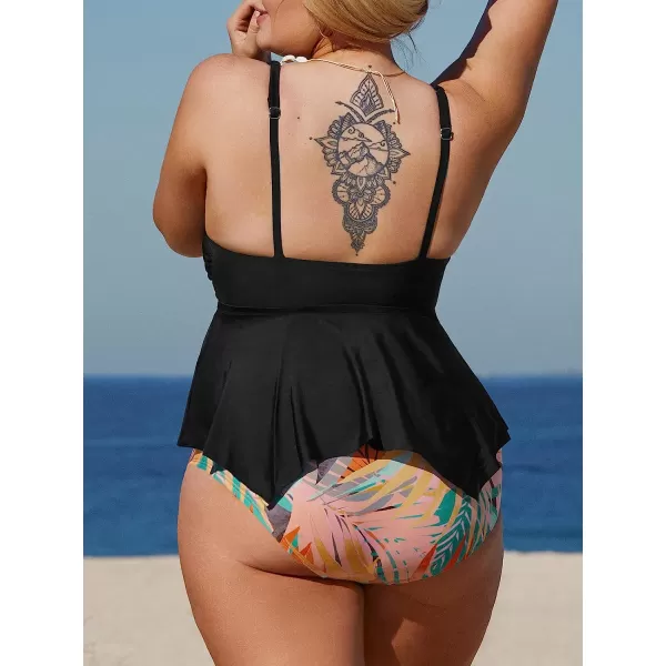 imageCUPSHE Women Plus Size Bikini Top V Neck Swimsuit Asymmetrical Hem Adjustable StrapsBlack