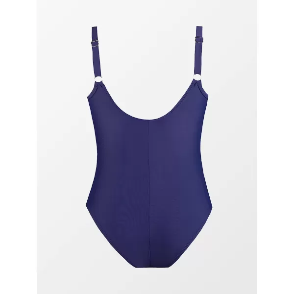 imageCUPSHE Women Plus Size One Piece Swimsuit V Neck Mesh Sheer Tummy Control Bathing Suit with Adjustable Wide StrapsDark Purple
