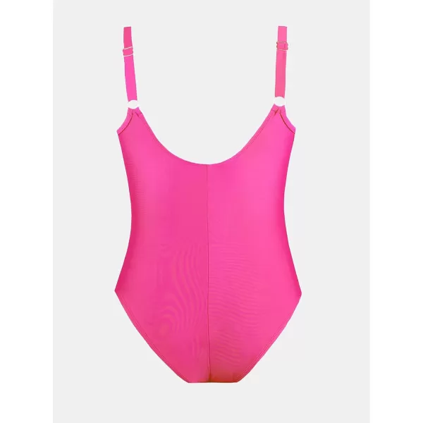 imageCUPSHE Women Plus Size One Piece Swimsuit V Neck Mesh Sheer Tummy Control Bathing Suit with Adjustable Wide StrapsMagenta