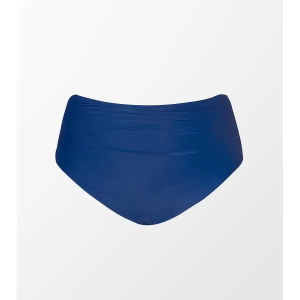 imageCUPSHE Women Plus Size Swimsuit High Waisted Bikini Bottom Ruched Tummy Control Full Coverage Bathing SuitBlue