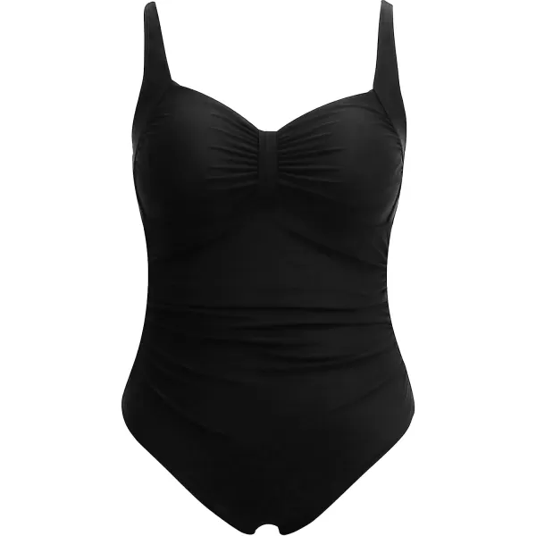 imageCUPSHE Women Plus Size Swimsuit One Piece Bathing Suit V Neck Ruched Tummy Control SwimwearBlack