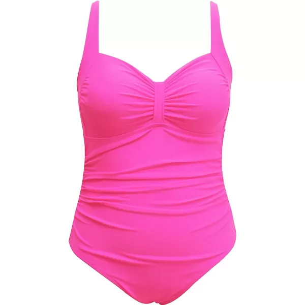 imageCUPSHE Women Plus Size Swimsuit One Piece Bathing Suit V Neck Ruched Tummy Control SwimwearRose