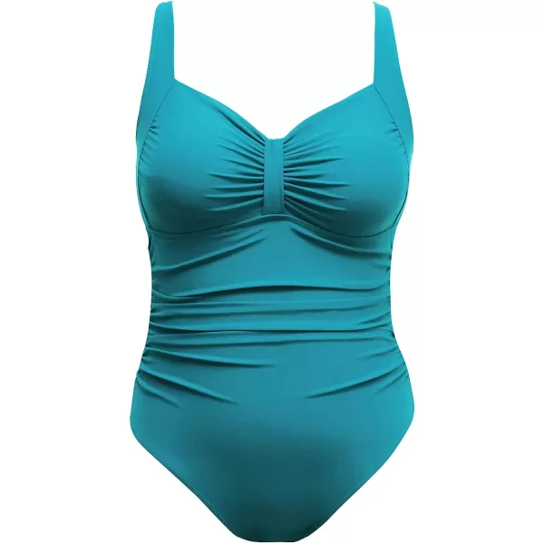 imageCUPSHE Women Plus Size Swimsuit One Piece Bathing Suit V Neck Ruched Tummy Control SwimwearTeal