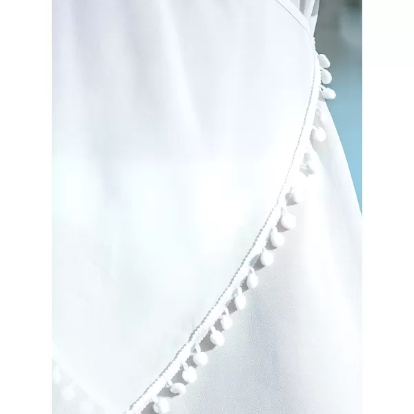 imageCUPSHE Women Pom Pom Wrap CoverUp Dress Casual Summer Surplice Neckline Sleeveless Mini Cover UpWhite