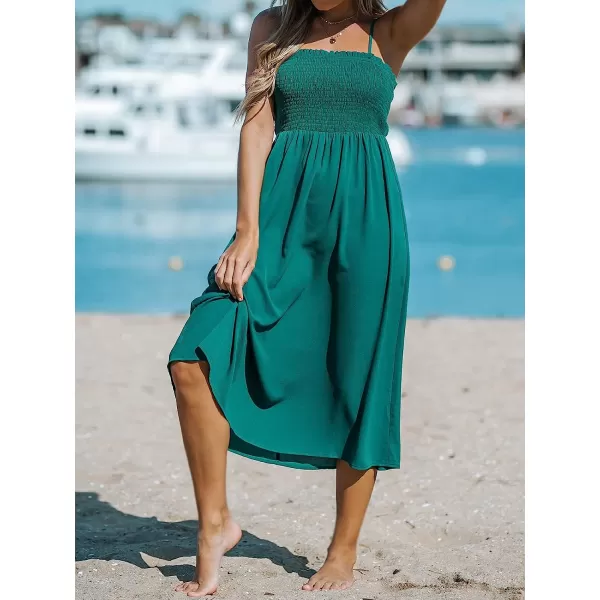 imageCUPSHE Women Pretty Smocked Cami Dress Adjustable Straps Summer Maxi DressesGreen