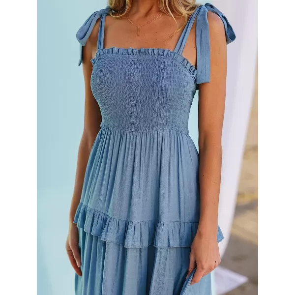 imageCUPSHE Women Pretty Smocked Cami Dress Adjustable Straps Summer Maxi DressesLight Blue