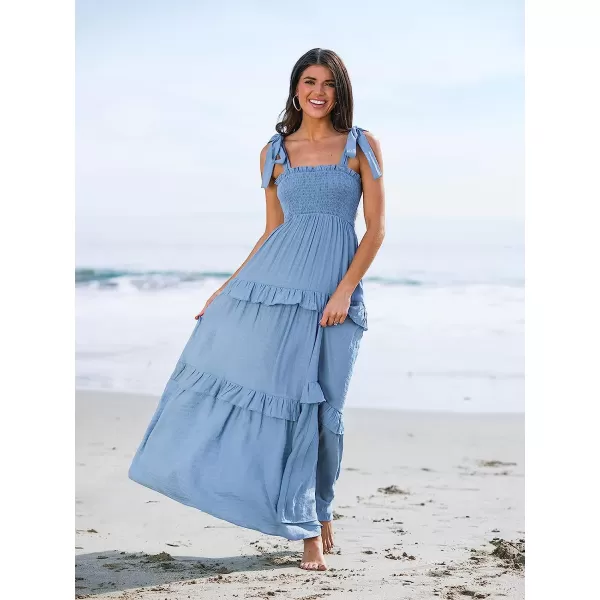 imageCUPSHE Women Pretty Smocked Cami Dress Adjustable Straps Summer Maxi DressesLight Blue