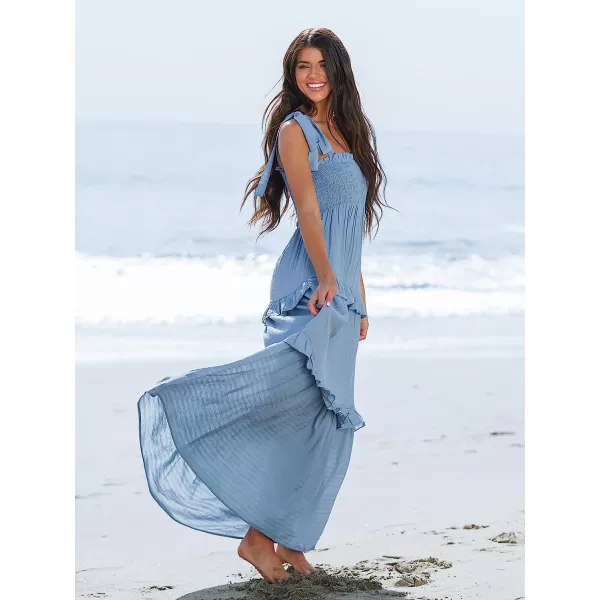 imageCUPSHE Women Pretty Smocked Cami Dress Adjustable Straps Summer Maxi DressesLight Blue