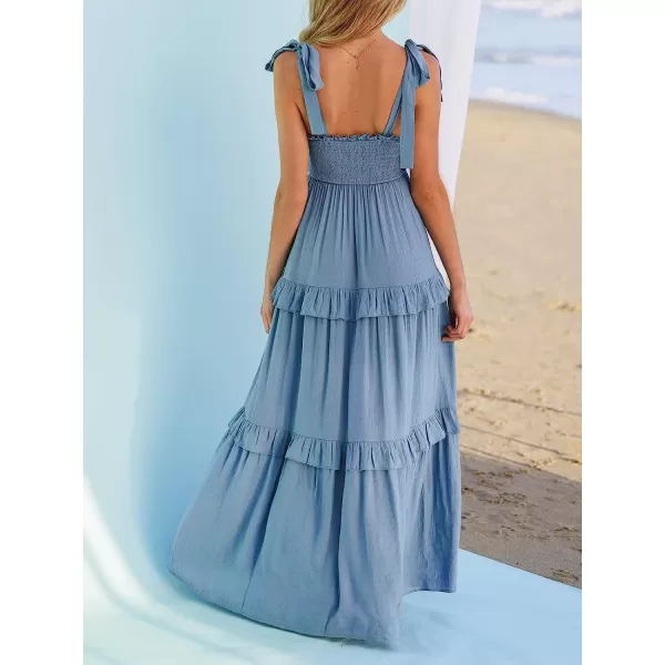 imageCUPSHE Women Pretty Smocked Cami Dress Adjustable Straps Summer Maxi DressesLight Blue