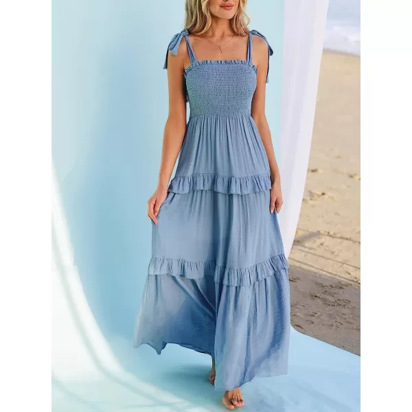 imageCUPSHE Women Pretty Smocked Cami Dress Adjustable Straps Summer Maxi DressesLight Blue