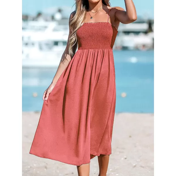 imageCUPSHE Women Pretty Smocked Cami Dress Adjustable Straps Summer Maxi DressesRed