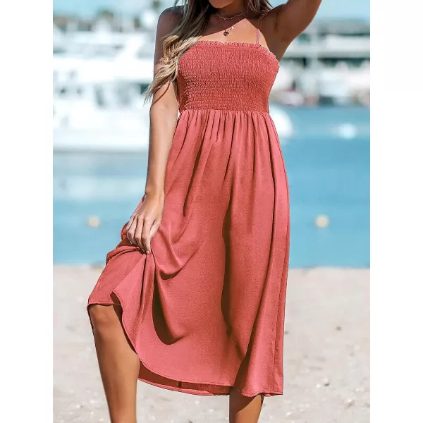 imageCUPSHE Women Pretty Smocked Cami Dress Adjustable Straps Summer Maxi DressesRed