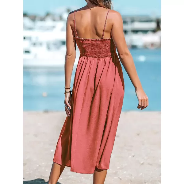 imageCUPSHE Women Pretty Smocked Cami Dress Adjustable Straps Summer Maxi DressesRed
