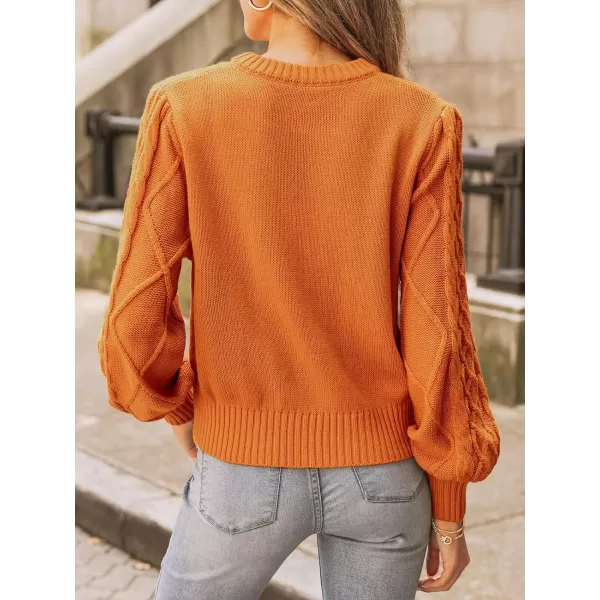 imageCUPSHE Women Pullover Sweater Cable Knit Round Neck Long Bishop Sleeve Ribbed Jumper TopsOrange