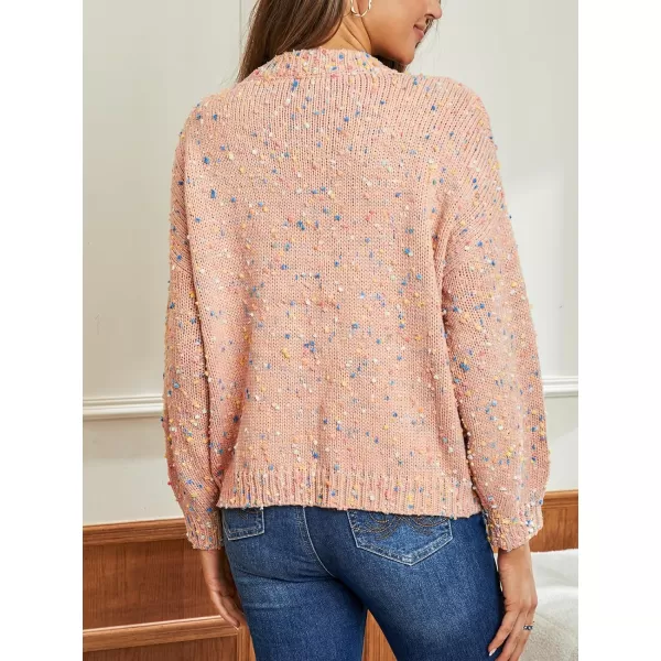 imageCUPSHE Women Pullover Sweater Rainbow Pom Ribbed Long Sleeves Colorful Jumper TopsPink