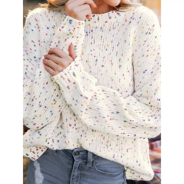 imageCUPSHE Women Pullover Sweater Rainbow Pom Ribbed Long Sleeves Colorful Jumper TopsWhite