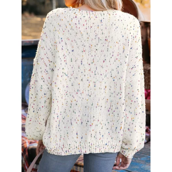 imageCUPSHE Women Pullover Sweater Rainbow Pom Ribbed Long Sleeves Colorful Jumper TopsWhite