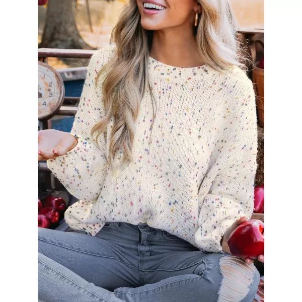 imageCUPSHE Women Pullover Sweater Rainbow Pom Ribbed Long Sleeves Colorful Jumper TopsWhite
