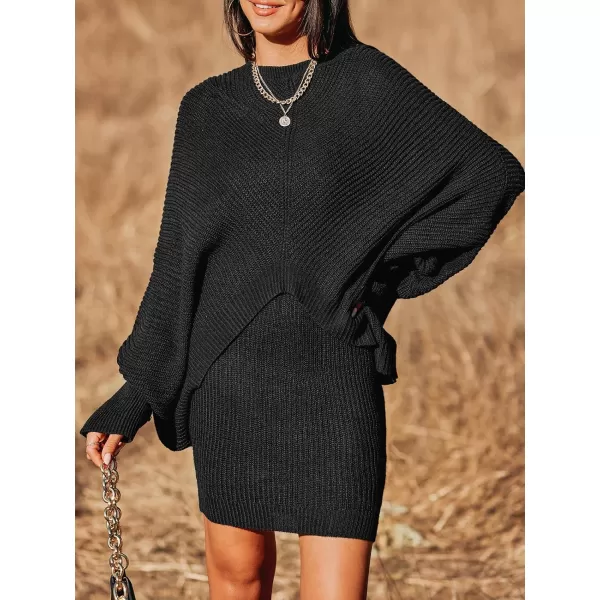 imageCUPSHE Women Pullover Sweater Rib Oversized Split Long Dolman Sleeves Black Jumper TopsBlack