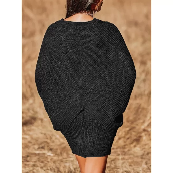 imageCUPSHE Women Pullover Sweater Rib Oversized Split Long Dolman Sleeves Black Jumper TopsBlack
