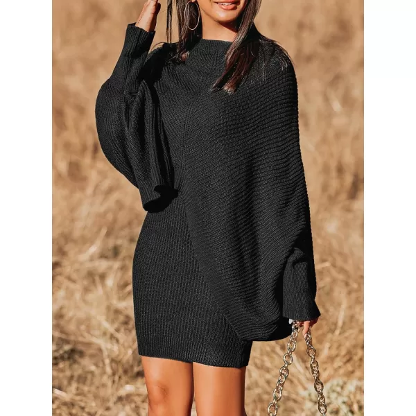 imageCUPSHE Women Pullover Sweater Rib Oversized Split Long Dolman Sleeves Black Jumper TopsBlack