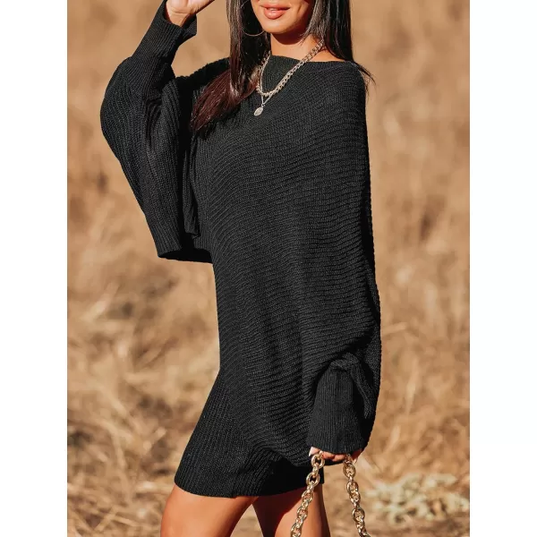 imageCUPSHE Women Pullover Sweater Rib Oversized Split Long Dolman Sleeves Black Jumper TopsBlack