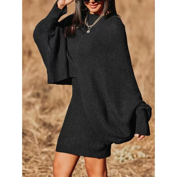 imageCUPSHE Women Pullover Sweater Rib Oversized Split Long Dolman Sleeves Black Jumper TopsBlack