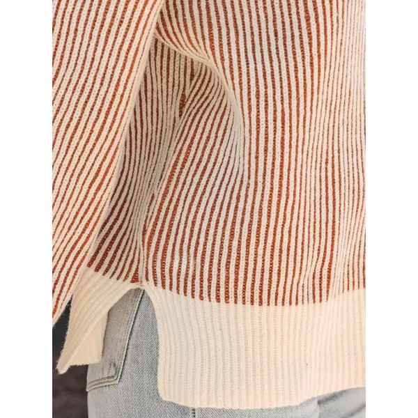 imageCUPSHE Women Pullover Sweater Striped Round Neck Ribbed Long Sleeves Blouse TopsOrange