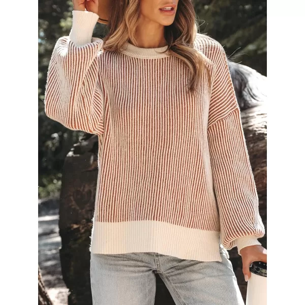 imageCUPSHE Women Pullover Sweater Striped Round Neck Ribbed Long Sleeves Blouse TopsOrange