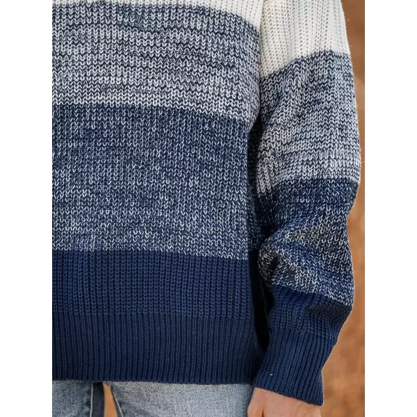 imageCUPSHE Women Pullover Sweater Striped VNeck Drop Sleeve Ribbed Knit Jumper TopsBlue Striped