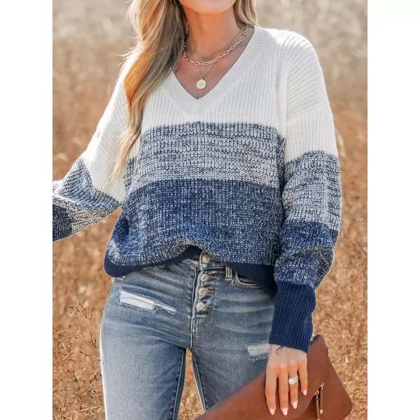imageCUPSHE Women Pullover Sweater Striped VNeck Drop Sleeve Ribbed Knit Jumper TopsBlue Striped