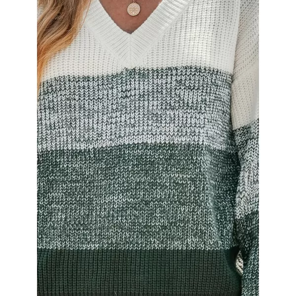 imageCUPSHE Women Pullover Sweater Striped VNeck Drop Sleeve Ribbed Knit Jumper TopsGreen Striped