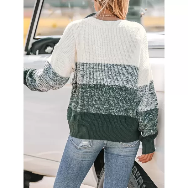 imageCUPSHE Women Pullover Sweater Striped VNeck Drop Sleeve Ribbed Knit Jumper TopsGreen Striped