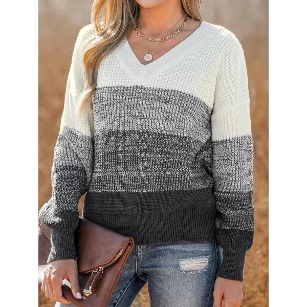 imageCUPSHE Women Pullover Sweater Striped VNeck Drop Sleeve Ribbed Knit Jumper TopsGrey Striped