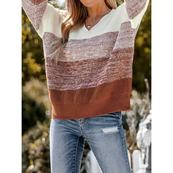 imageCUPSHE Women Pullover Sweater Striped VNeck Drop Sleeve Ribbed Knit Jumper TopsWhite Striped